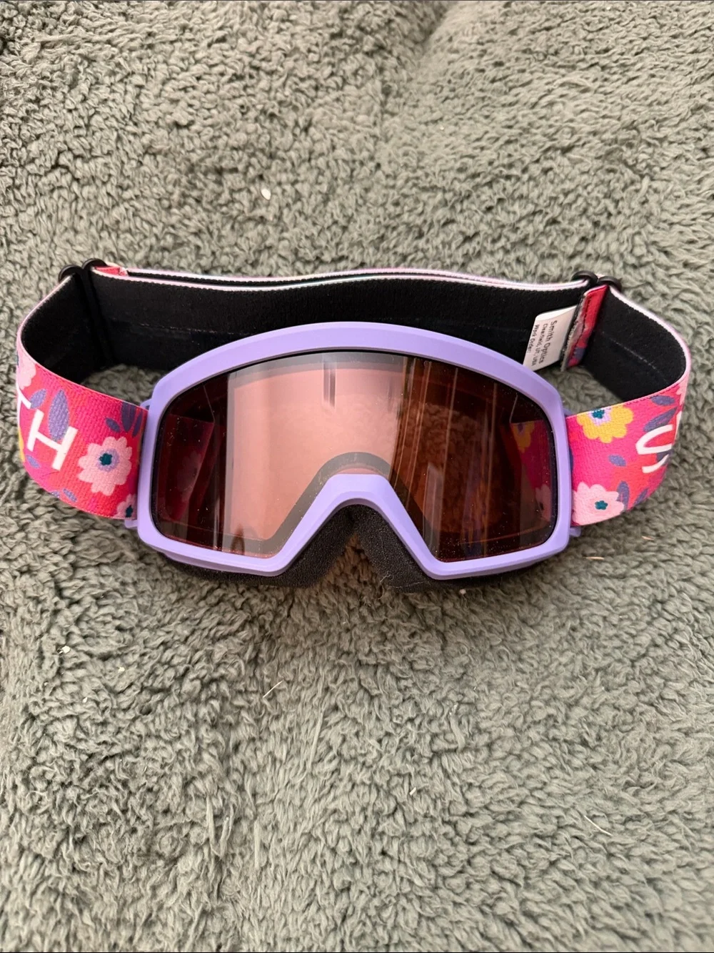 Smith Kids Purple Ski Goggles with Pink Floral Strap - Youth Snow Mask